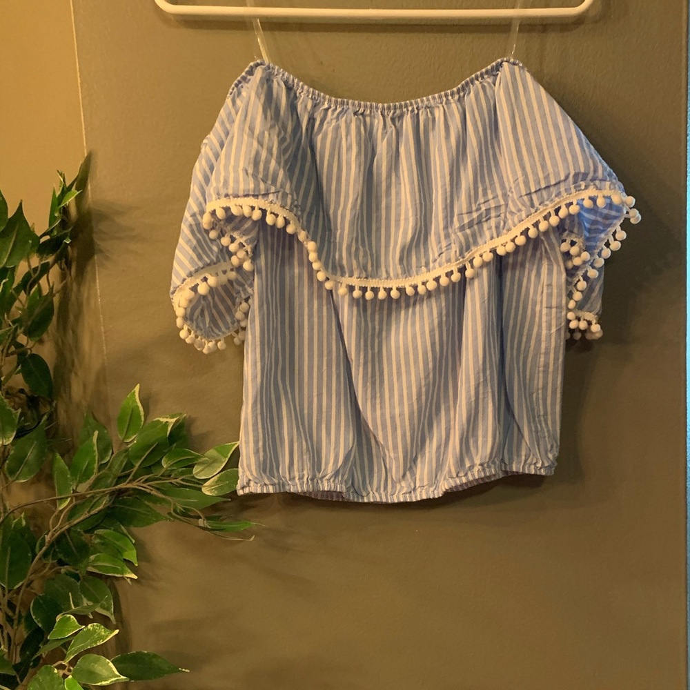 Off the shoulder blue striped blouse